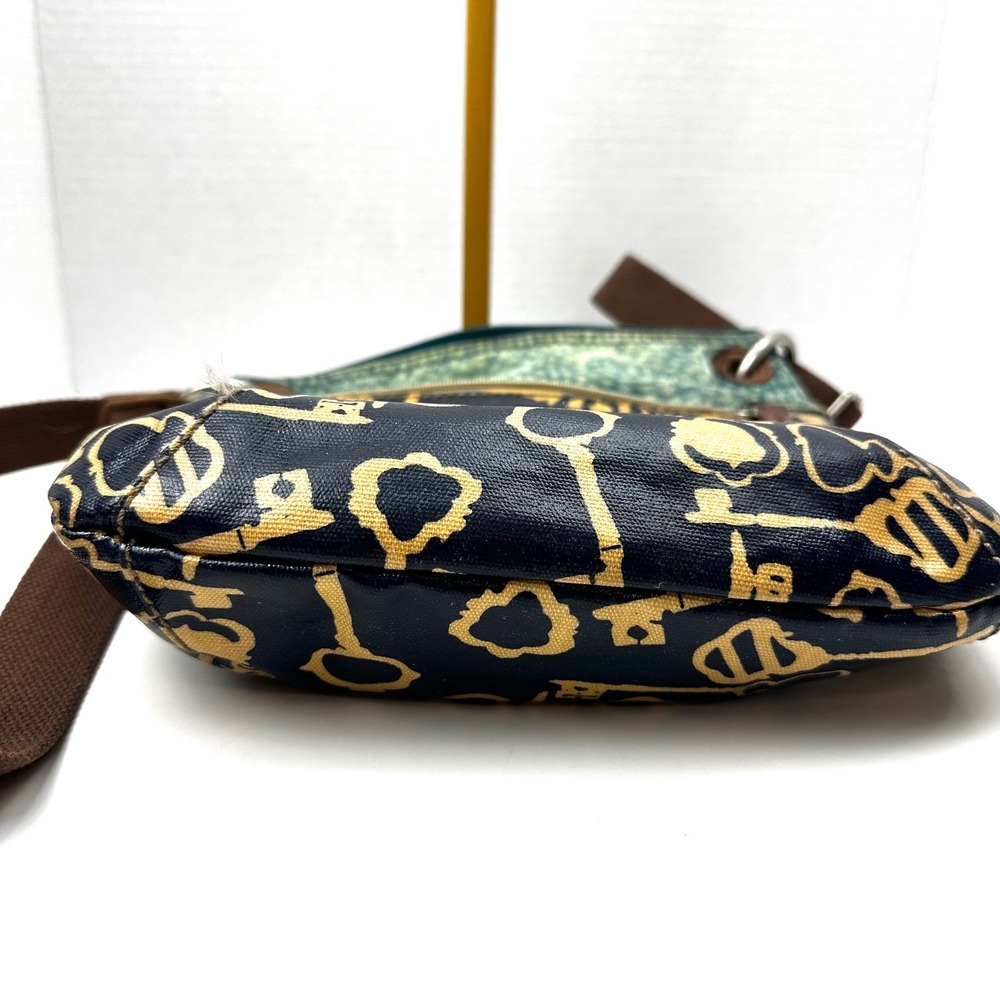 Fossil Key-Per Crossbody Bag Navy Gold Skeleton Key Print Small Purse - Picture 11 of 12